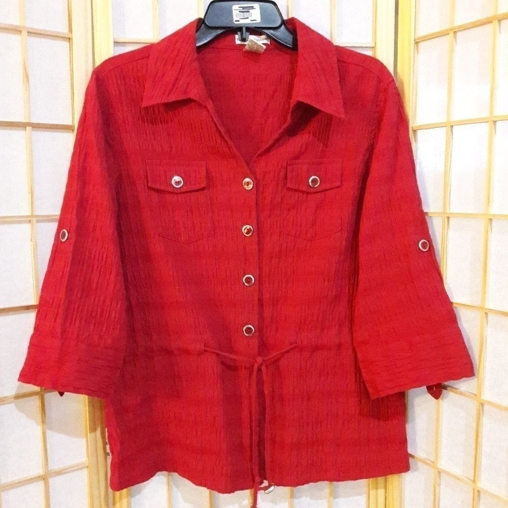 Rebecca Malone Red Textured Drawstring Waist Top S